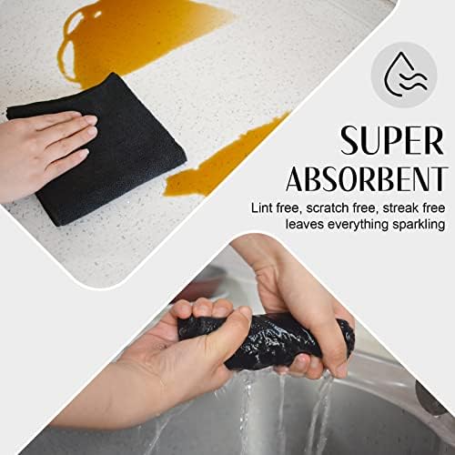 SINLAND Microfiber Cleaning Cloth Kitchen Dish Cloths 12x12in 12 Pack Black - Image 4