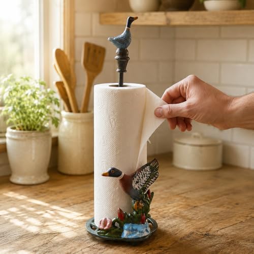 HOSUN Cast Iron Duck Paper Towel Holder Countertop Stand, Farmhouse Decor - Image 2