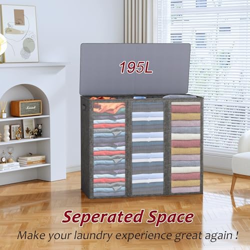 195L Laundry Hamper 3 Section, Large Laundry Hamper - Image 4