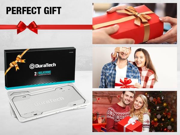 DuraTech Silicone License Plate Frames, Rust Proof Plate Cover for Car, Rattle Proof Plate Protector with Installation Tool Kits, Waterproof License Plate Holder for Extreme Weather (2Pc, Grey)