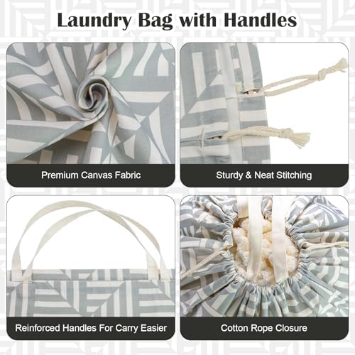 Canvas Laundry Bag with Handles & Drawstring 30"Wx35"H, L+ Geometry Gray - Image 5