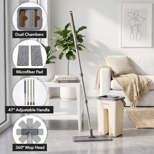 OVENTE Mop and Bucket Wringer Set, Washable Microfiber Pad - Image 2