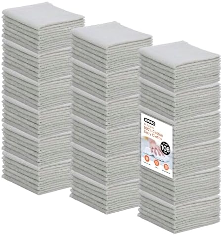 Superio Cotton Terry Washcloths Grey Towels 100% Cotton Cleaning Cloth Rags by Superio
