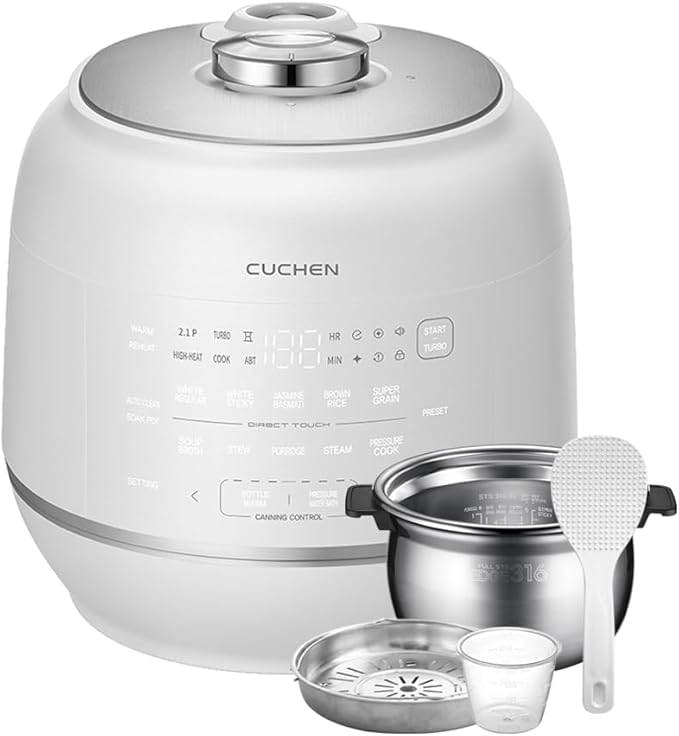 Cuchen CRT-RPD1010IEWUS (1.8 quarts): 10 person serving | Expertly Crafted Rice, Canning and Multi Menu Cooking |2.1 Ultra High-Pressure Induction Heating IH Rice Cooker | Full 316Ti Stainless Steel Inner-Pot, Stainless Power Lock System | Auto Steam C...