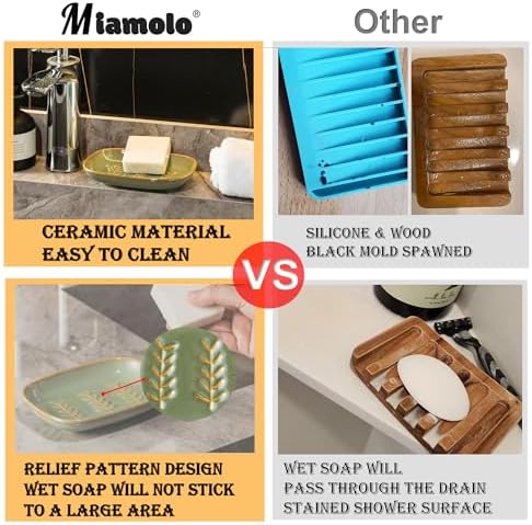 Miamolo Ceramic Soap Dish for Bathroom Sink, Bar Soap Holder Soap-Saving - Image 4