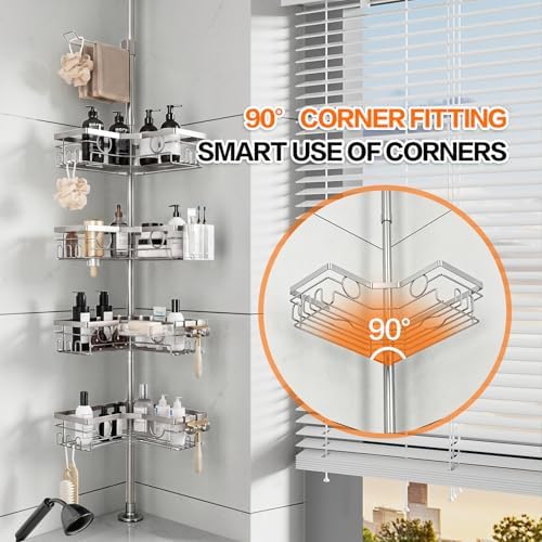 Corner Shower Caddy Tension Pole, Rustproof 4-Tier Adjustable 22-120 Inch - Image 4