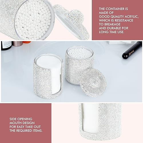 KEYPOWER Bling Rhinestone Cotton Ball Pad Swabs Make Up Pads Dispenser Holder - Image 5