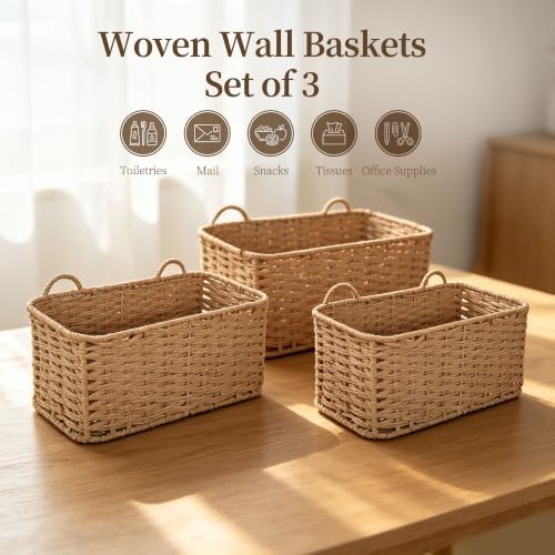 Woven Wall Baskets Set of 3, Boho Wicker Hanging Organizer 3 Sizes - Image 2