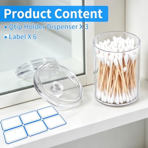 3 Pack Acrylic Qtip Holder Dispenser, Vanity Accessories - Image 3