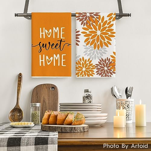 Artoid Mode Orange Stripes Home Sweet Home Boho Kitchen Towels Dish Towels - Image 2