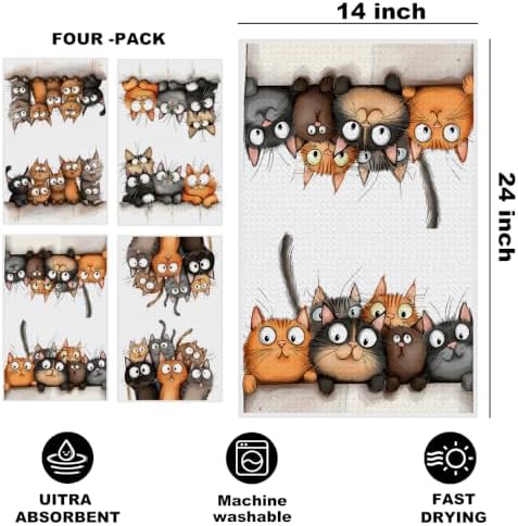 Jztco 4 Pcs Cute Cat Kitchen Towels, Cats Absorbent Hand Tea Towel - Image 2