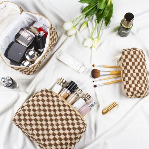 BuyCard Quilted Makeup Bag Set, CuteFloral Cotton Coquette Makeup Bag Toiletry - Image 6