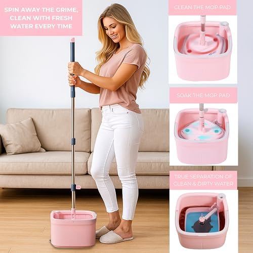 True & Tidy Square Spin Mop & Bucket System w/Machine Washable Pads - Image 3