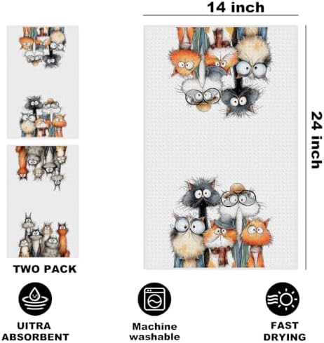 2 Pcs Cute Cat Kitchen Towels, Funny Cats Gifts Absorbent Hand Towels-03 - Image 2