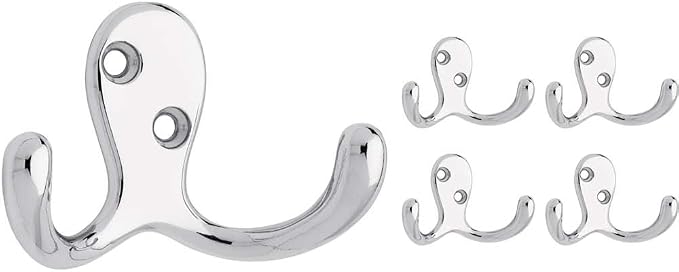 Franklin Brass Double Wall Hooks 2-Prong Coat/Hat Polished Chrome Hooks by FranklinBrass