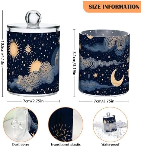 4 Pack Apothecary Jars Bathroom Stars and Moon Qtip Holder Dispenser Clear - Image 3