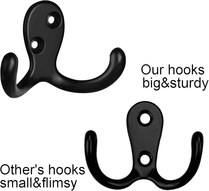 IBosins 10 Pack Black Double Prong Coat Hooks Wall Mounted - Image 3