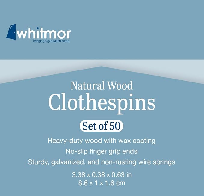 Whitmor Wooden Clothespins, 50 Pack Heavy Duty Natural Hardwood Clothes Pins - Image 4