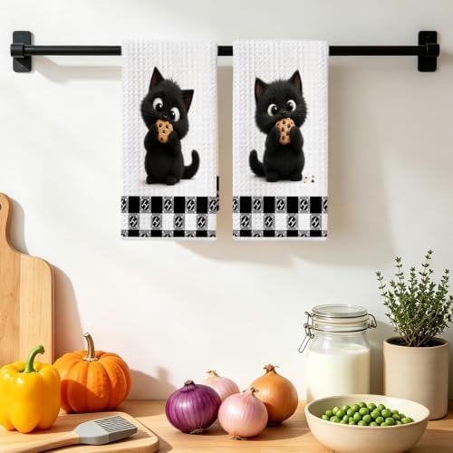 Jztco 2 Pcs Cute Cat Kitchen Towels, Cat Gifts Reusable Hand Towels-1 - Image 4