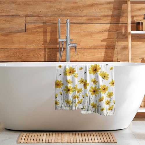 Yellow Wildflower Hand Towels Set of 2 Soft Absorbent Spring Summer Watercolor - Image 3
