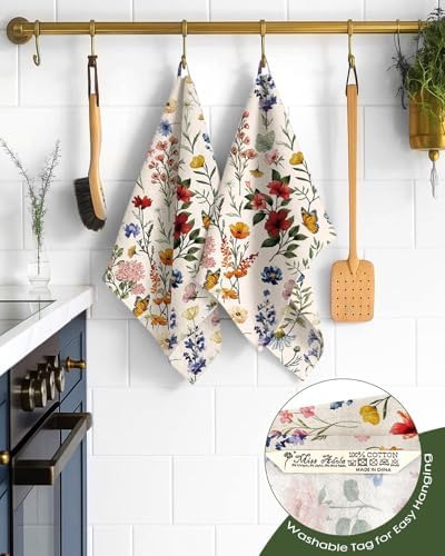 Miss Adola 150GSM Flour Sack Kitchen Towels Set of 2, Vintage Flower - Image 3