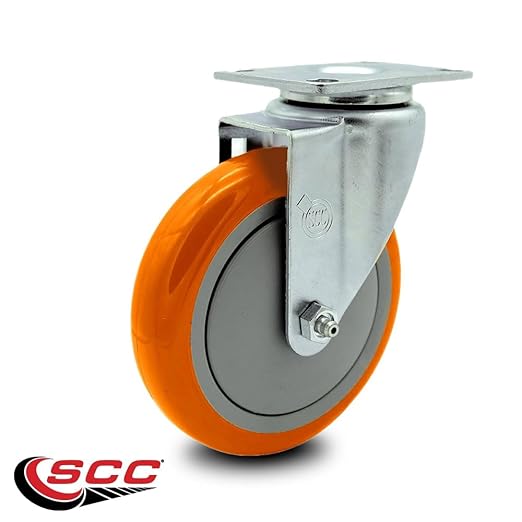 Service Caster Brand Replacement Caster for Uline Caster H-5540S-Swivel Top Plate Caster with 5 Inch Orange Polyurethane Wheel-Light Duty Replacement Caster-Fit Cart, Dollies and Poly Box Truck H-3840