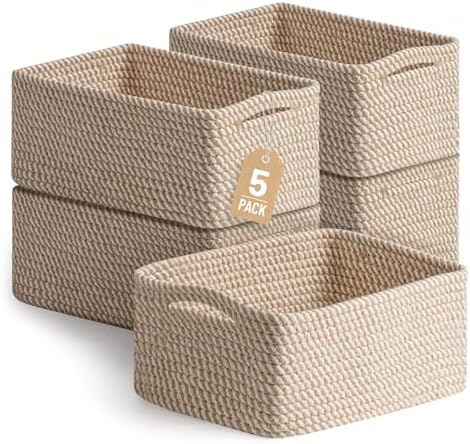 5 Pack Small Woven Storage Baskets by YILOBI