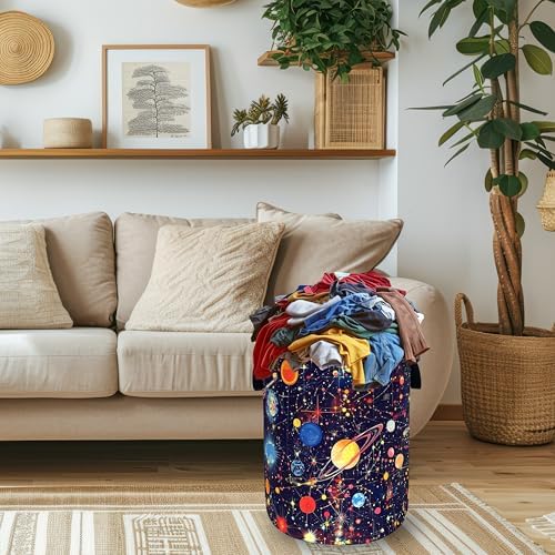 Planets Galaxy Laundry Basket Oxford Cloth Foldable Hamper 18.9x16.5 Inch - Image 2