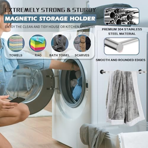 ULIBERMAGNET Magnetic Towel Holder, 1 Set Magnetic Towel Rail Silver - Image 6