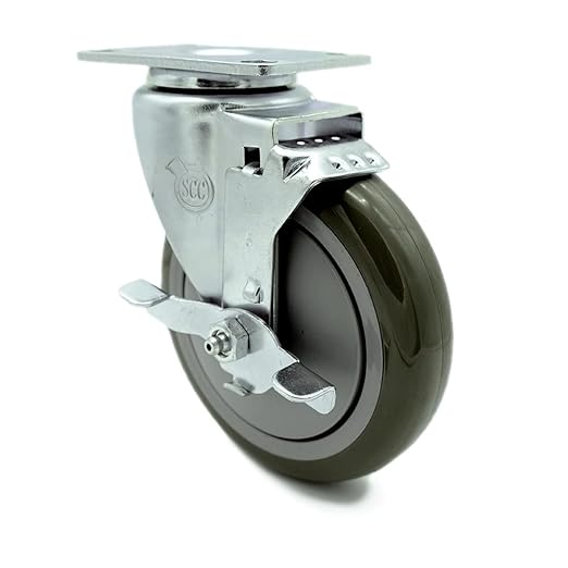 Service Caster Brand Replacement Caster for Uline Caster H-5540SWB - Swivel Top Plate Caster with 5 Inch Gray Polyurethane Wheel and Top Lock Brake - Fits Carts, Dollies and Poly Box Trucks H-3840