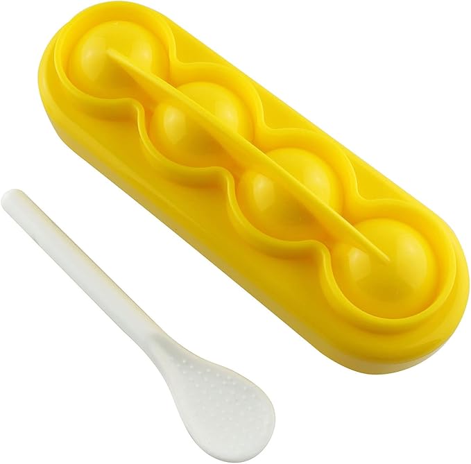 1Set with 4 Pcs Rice Ball Mould Shaker Ball Shape Sushi Maker Mould and 2 Smile Face Seaweed Punch Embossing Mould Kitchen Tools for Shake DIY Lunch with a Mini Rice Spoon