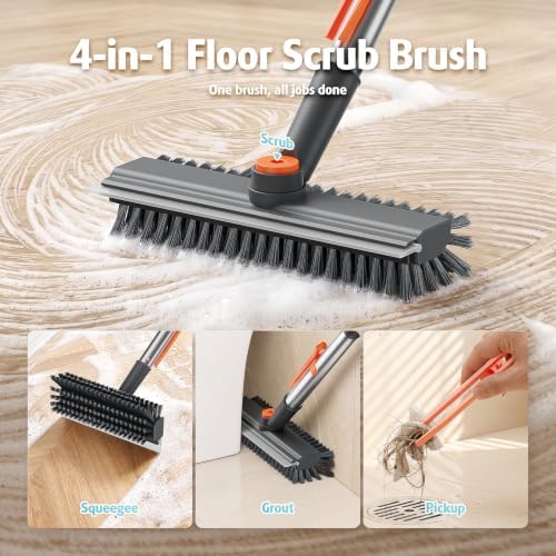AIR U+ Floor Scrub Brush with Long Handle, 4 in 1 Floor Scrubber & Squeegee - Image 4