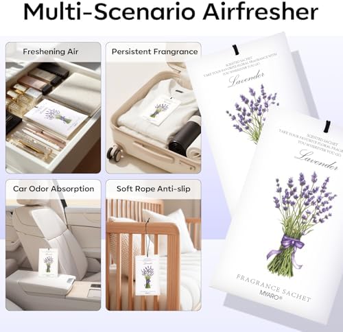 MYARO 12 Pack Lavender Scented Sachets, Closet Deodorizer Car Air Freshener - Image 4
