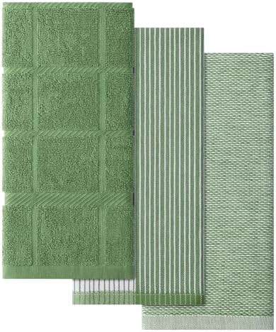 Homaxy 3 Pack Cotton Terry Premium Kitchen Towels, 18 x 28 in, Grass Green by Homaxy