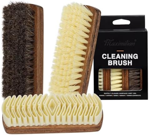 MAXIMILIAN Shoe Shine Brush Kit 3Pcs Suede Brush Solid Wood Shoe Brushes by MAXIMILIAN