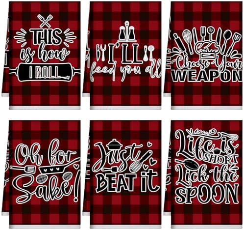 Bencailor 6 Pcs Red Black Plaid Kitchen Towels Decorative Sets Dish Towels by Bencailor