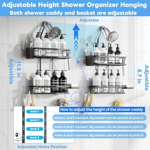 Adjustable Shower Caddy Hanging Rustproof Large-Capacity Bathroom Organizer - Image 5