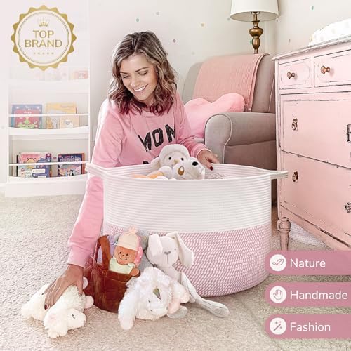 INDRESSME XXXLarge Woven Rope Blanket Basket Living Room Pink - Image 6