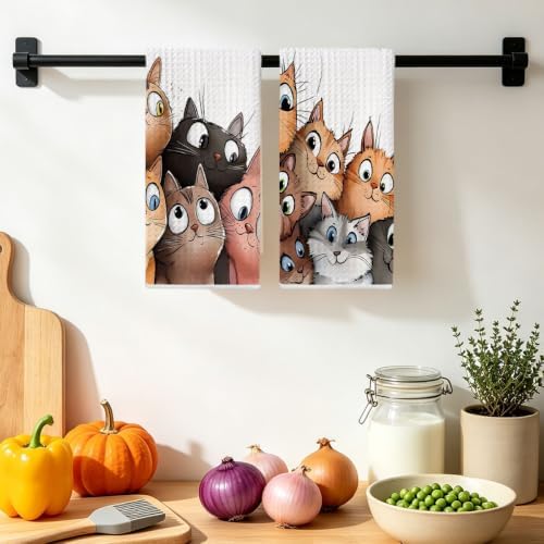 Jztco 2 Pcs Cute Cat Kitchen Towels, Cats Gifts Soft Absorbent Hand Towels - Image 4