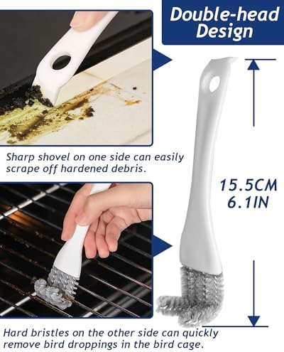 Upgrade 6PCS Cage Cleaner Set, 2-in-1 Stainless Steel Pet Cage Brush, Bird Poop - Image 2