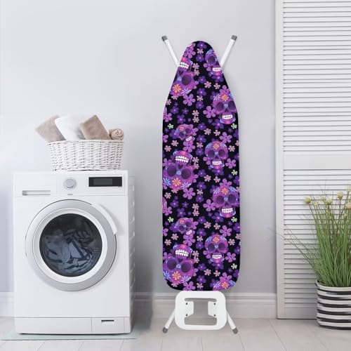 Halloween Skull Ironing Board Cover-15x 54 Purple Gradient Skeleton Elastic - Image 3