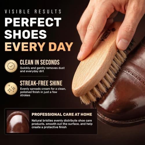 KONEX Shoe Brush with Natural Boar Bristles, Beechwood Handle, - Image 3