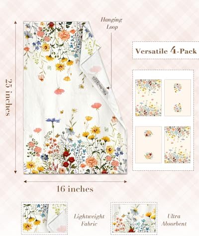 Miss Adola Flour Sack Kitchen Towels Set of 4, Retro Flower - Image 5