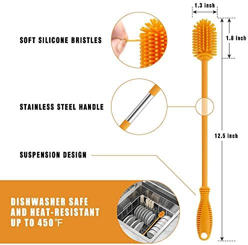 Silicone Bottle Brush with Long Handle, 12.5" Bottle Cleaning Brush - Image 4