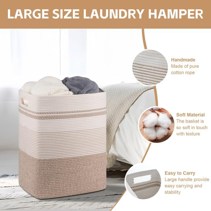 80L Large Cotton Rope Laundry Basket - Image 3