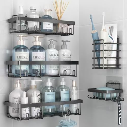 Liuoud 5 Pack Shower Caddy for Inside shower, Dark Grey Bathroom Storage by Liuoud