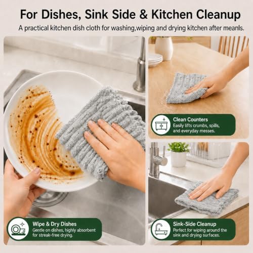 kimteny Microfiber Dish Cloths for Washing Dishes 18 Pack, Light Grey - Image 6
