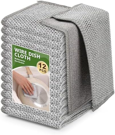 12Pack Upgrade Multipurpose Wire Dishwashing Rags, Double-Side Non Scratch Wire by WYDZKJ