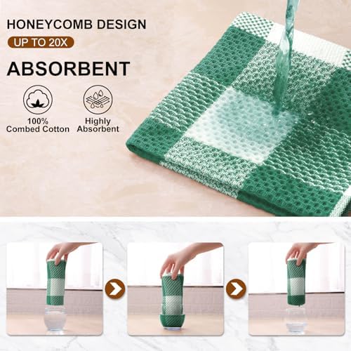 Mordimy Cotton Waffle Kitchen Towels, 4 Pack, Dark Green & White - Image 3