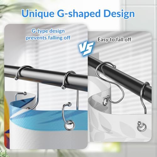 OEH Shower Curtain Hooks, Durable G Shape Silver Shower Curtain Hooks Rust Proof - Image 4